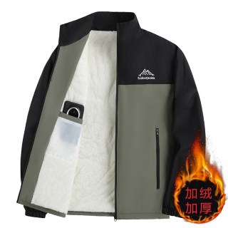森馬 森马秋冬季男士外套加绒加厚潮流百搭立领夹克防风防水冲锋衣男装褂子 659绿色 立领 M 建议90-105斤左右
