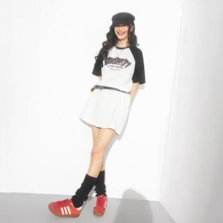 衣品天成 夏季学院风甜妹T恤裙松紧腰镂空纯色甜美针织中长裙女