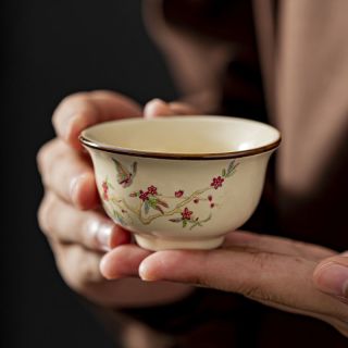 喝茶杯高档中式主人杯家用汝窑茶杯泡茶杯汝瓷品茗杯陶瓷小杯子