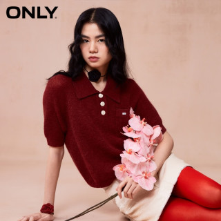 ONLY 夏季设计感百搭纽扣Polo领短袖针织衫女|124124001 F15 红色大丽花 S 160/80A
