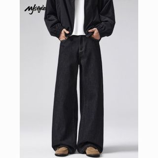 百亿补贴：MJ STYLE 赤耳丹宁YKK定制黑色复古怀旧老钱风直筒裤男女新款宽松A型牛仔裤