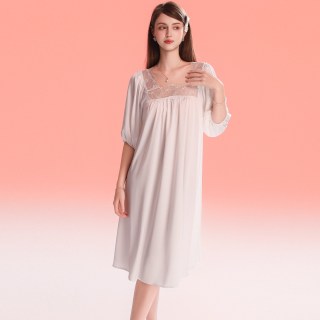 Lass「白茶」性感睡裙女独特绝美吊带秋季长款蕾丝花边可外穿睡衣