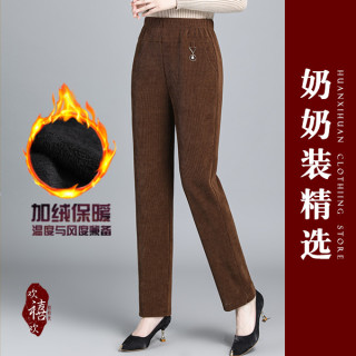 妈妈装秋装新款松紧腰直筒裤子加绒保暖高腰女裤50-60岁妈妈裤子
