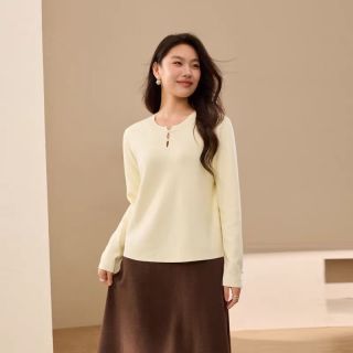 4771大码女装上衣时尚毛针织衫国风镂空领针织衫圆领秋冬打底衫