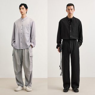 速写 [莱赛尔]速写男装春秋新款男士长袖立领衬衫新中式舒适优雅通勤