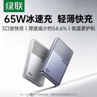 绿联 小冰片65W氮化镓充电器pd快充头Type-C便携饼干款