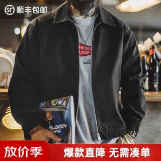 马登 工装美式休闲IKE棉织教练夹克男外套春秋薄款黑色廓形男士上衣 黑色  M