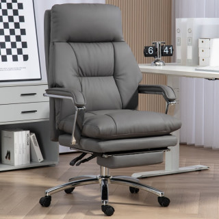 利克隆 真皮老板椅可躺商务家用舒适办公椅办公室座椅人体久坐电脑椅椅子 深灰＋搁脚＋按摩
