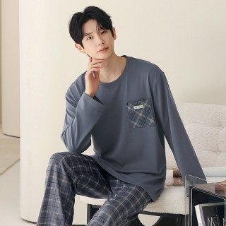 三枪 男士秋冬纯棉家居服套装 蓝灰色