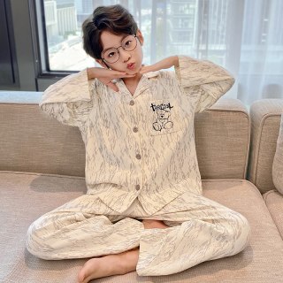 好梦鸭 男童睡衣纯棉青少年套装春秋季儿童中大童男孩家居服夏款新款衬衫