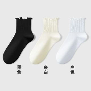 俞兆林 袜子女夏季薄款短袜纯棉防臭月子中筒袜春秋款花边短筒袜配小皮鞋