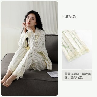 悦内 睡衣女士春秋款秋季纯棉长袖家居服时尚条纹休闲高级感可外穿