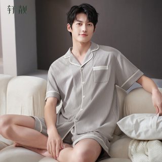 88VIP：轩靓 男士睡衣夏季纯棉短袖短裤夏天薄款休闲大码家居服男款套装