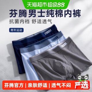 88VIP：芬腾 男士纯棉内裤抗菌内裆平角裤男款青年运动舒适四角短裤头裤衩