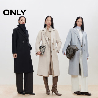 ONLY 2025冬季新款山羊绒绵羊毛双面呢外套翻领中长款毛呢大衣女