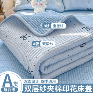 小清新双层纱夹棉床盖单件秋冬季加厚宝宝绒保暖牛奶绒床褥三件套