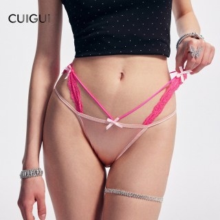 翠闺 「CG」冰感好看蕾丝内裤女新款小心机交叉露腰网纱粉嫩三角内裤