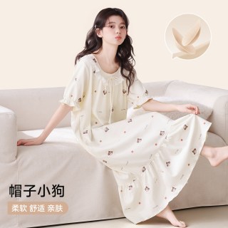 88VIP：都市丽人 女款纯棉睡裙短袖2026新款夏中长裙甜美公主风睡衣家居服
