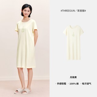 三枪 睡衣女春夏宽松短袖中长裙水柔棉纯棉薄款透气甜美纯棉睡裙女