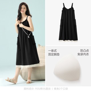 芬腾 女士吊带睡裙夏季薄款纯棉带胸垫睡衣裙女款大码连衣裙家居服