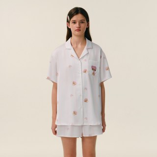 TEENIE WEENIE TeenieWeenie小熊睡衣女夏季2026新款冰丝凉感条纹刺绣短袖家居服