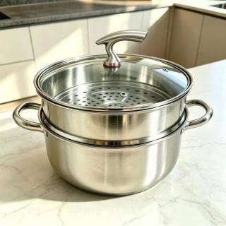 不锈钢飞鸟蒸锅汤锅通用煮粥双层家用电磁炉可用蒸包子火锅大容量 黑珠单层汤锅18cm