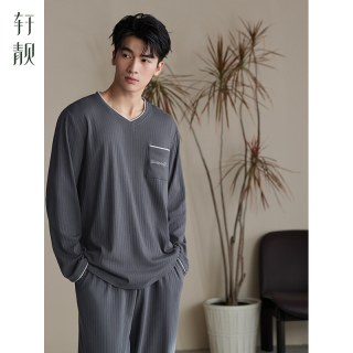 88VIP：轩靓 睡衣男士春秋款秋季纯棉长袖秋天休闲套头大码男款家居服套装