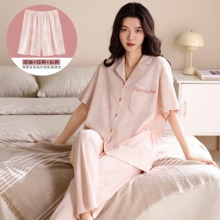 88VIP：猫人 睡衣女款纯棉2026新款夏季薄款短袖三件套高级感家居服套装