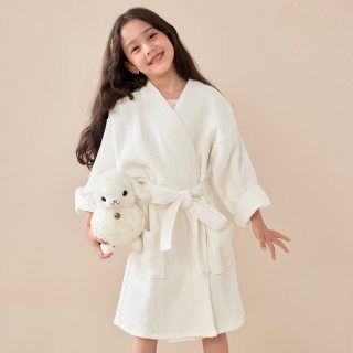 如奕 儿童浴袍纯棉家用洗澡浴衣全棉吸水速干可穿浴巾游泳女孩睡袍