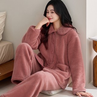 CDMP 2026秋冬季新款珊瑚绒睡衣女士中老年妈妈装大码加绒加厚家居服