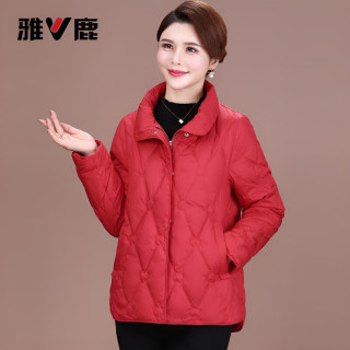 雅鹿 短款羽绒服女时尚百搭简约短款洋气立领保暖防寒大码外套 红色 L 约120-135斤