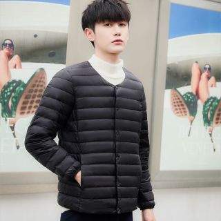 新款轻薄羽绒服男士无领保暖内胆大码圆领内穿薄款时尚潮V领外套