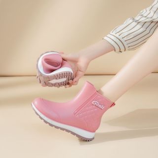 时尚女式防滑雨靴短筒防水雨鞋女款加绒保暖厚底水鞋成人工作胶鞋