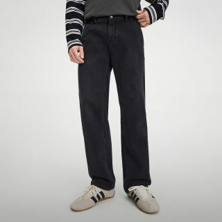 NVG·YOUNG navigare小帆船复古做旧水洗牛仔裤男黑色宽松直筒裤
