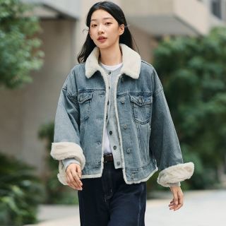 百亿补贴：森马 牛仔外套女拼接仿兔毛