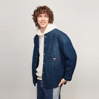 TOMMY HILFIGER Tommy Jeans秋冬男女工装风刺绣绗缝宽松牛仔铺棉外套