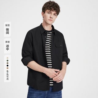 navigare [抗菌]Navigare小帆船黑色翻领长袖衬衫男士纯棉休闲衬衣