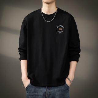 贵色 复古简约260g重磅长袖T恤男秋季高端纯棉圆领时尚休闲打底衫