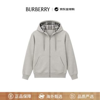 BURBERRY 巴宝莉男士浅灰色棉质字母刺绣拉链连帽夹克L 81217261