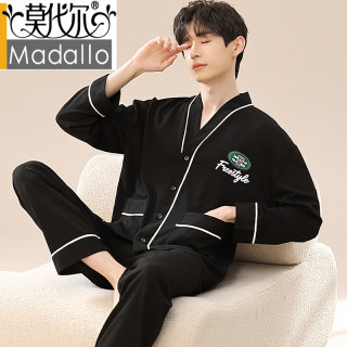 莫代尔 睡衣男士春秋季新款纯棉长袖可外穿大码开衫秋冬感家居服套装 LS1343开衫套装 L 男