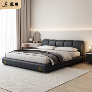 慕思 de RUCCI）意式极简真皮泡芙床180cm现代简约储物婚床 真皮单床 1500mm*2000mm x 框架结构