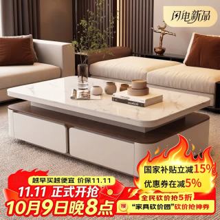 芝智 意式轻奢风小户型客厅家用2026新款高级感储物大台面岩板茶几桌子