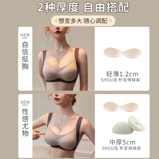 蜜桃杯 外扩型胸内衣女漫画胸小胸聚拢显大平胸加厚5厘米圆胸文胸罩 蓝色 M