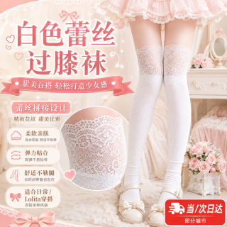 JIOESC 袜子女夏季薄款芭蕾风配靴子透气蕾丝花边显瘦拼接袜长筒袜过膝袜 白色 1双 均码