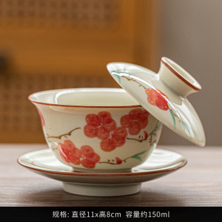 灵沐 单个三才盖碗樱花