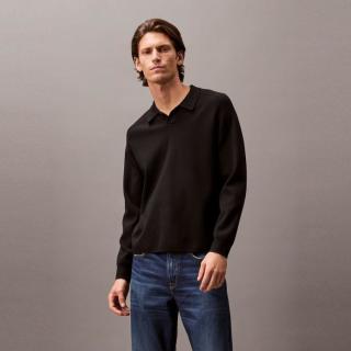 Calvin Klein CK高级成衣系列秋季男士商务休闲通勤简约纯色POLO领长袖针织衫