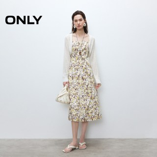 ONLY 秋季甜美镂空针织罩衫碎花吊带裙子长裙连衣裙女