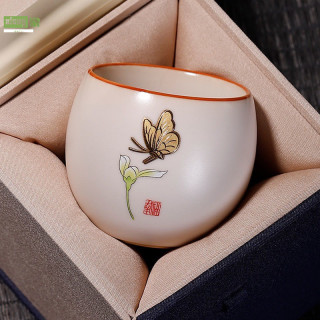 悦希 享象汝窑陶瓷功夫茶具单杯中式龙蛋个人茶杯主人杯家用品茗杯茶盏