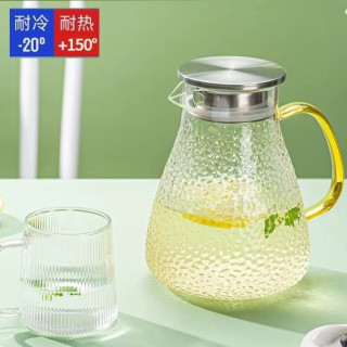尚言坊 1.8L不锈钢盖凉水壶高硼硅玻璃锤纹贵妃凉水壶网红款