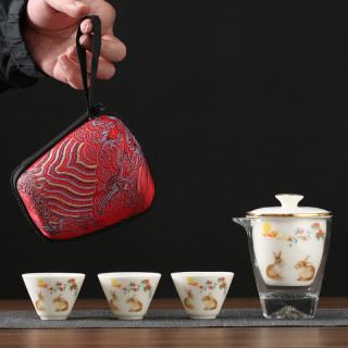 冠品 羊脂玉旅行茶具户外旅游一壶三杯功夫茶具便携快客茶杯